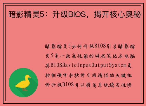 暗影精灵5：升级BIOS，揭开核心奥秘